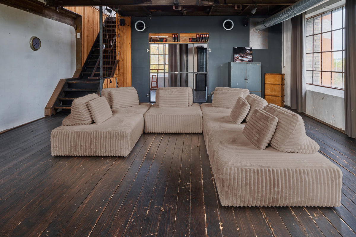 MODULSOFA WIOLO SOFT 6 MODULE 6 KISSEN Taupe Cord - Taupe/Schwarz, Kunststoff/Textil (333/84/333cm) - KAWOLA