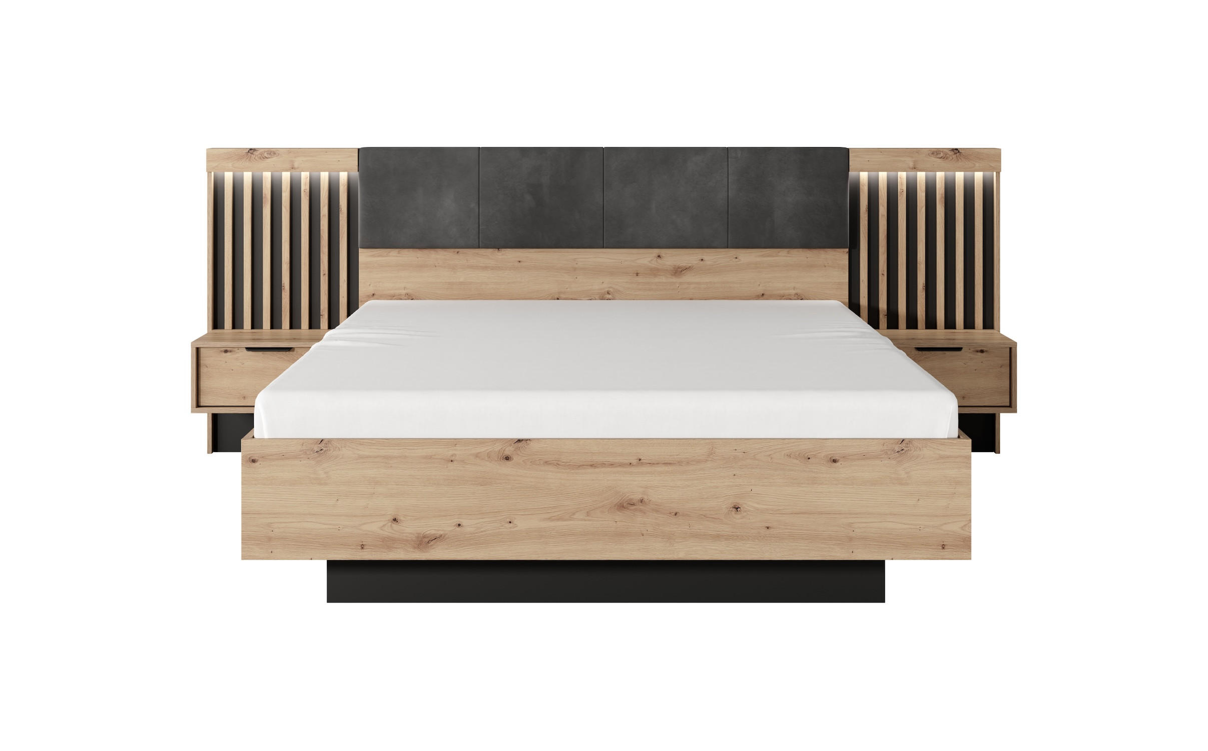 BETT MIT NACHTKONSOLEN Tally Artisan Eiche / anthrazit 263 / 210 / 104 cm - Braun, Holz/Holzwerkstoff (160/200cm) - Feldmann-Wohnen