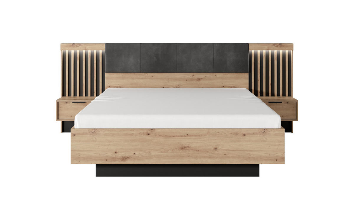 BETT MIT NACHTKONSOLEN Tally Artisan Eiche / anthrazit 263 / 210 / 104 cm - Braun, Holz/Holzwerkstoff (160/200cm) - Feldmann-Wohnen