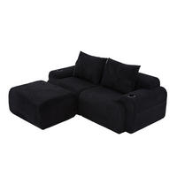 SOFA 200/174/80 cm in Schwarz aus Cord mit Cupholder und Aufbewahrungstasche - Schwarz, Textil (174/80/200cm) - Flora Grace