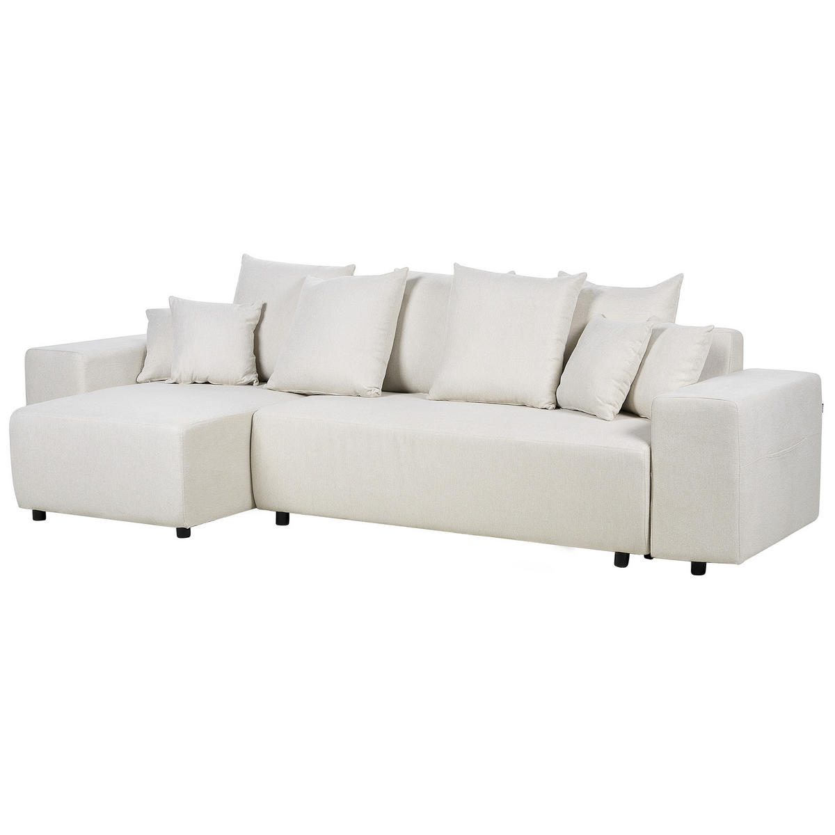 3-SITZER-ECKSOFA hellbeige linksseitig mit Schlaffunktion Stauraum Luspa - Beige/Schwarz, Textil (294/130cm) - Beliani