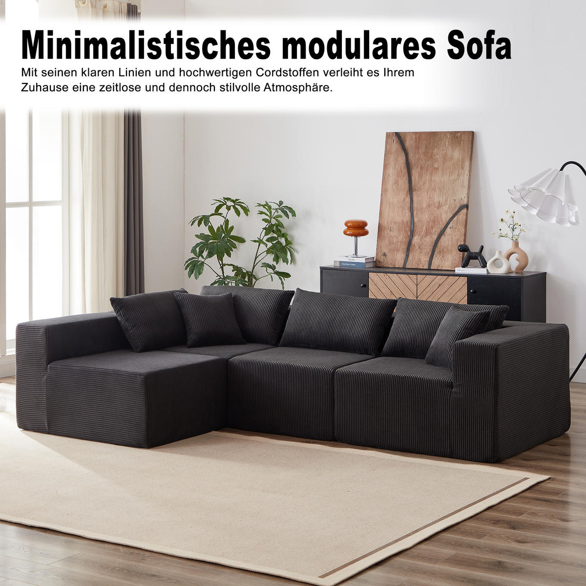 ECKSOFA 264/167/71 cm Schwarz Cord - Schwarz, Textil (264/167cm) - Oxeza