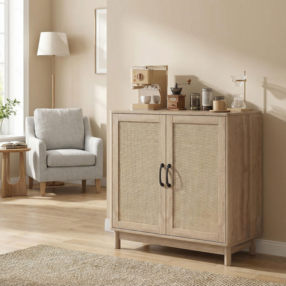 SIDEBOARD Eiche-Nachbildung, 2 Türen, 76/35/75,5 cm - Eichefarben, Holz (76/75.5/35cm) - PANGIVO