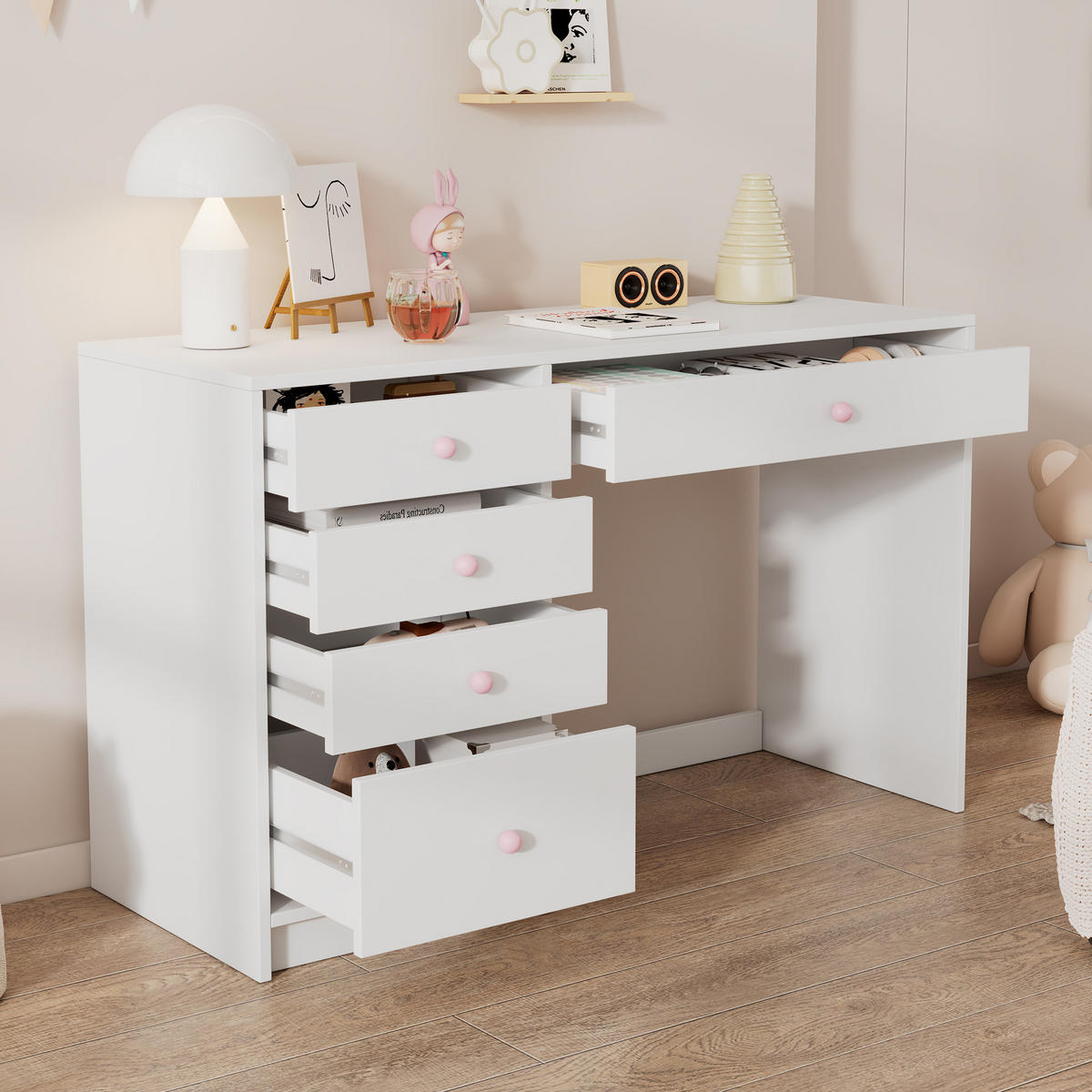 SCHREIBTISCH in Weiß schlichter Kinderschreibtisch mit Schubläden für jedes Alter geeignet, B120/T45/H74cm - Weiß, Keramik/Holzwerkstoff (45/120/74cm) - STILVORA