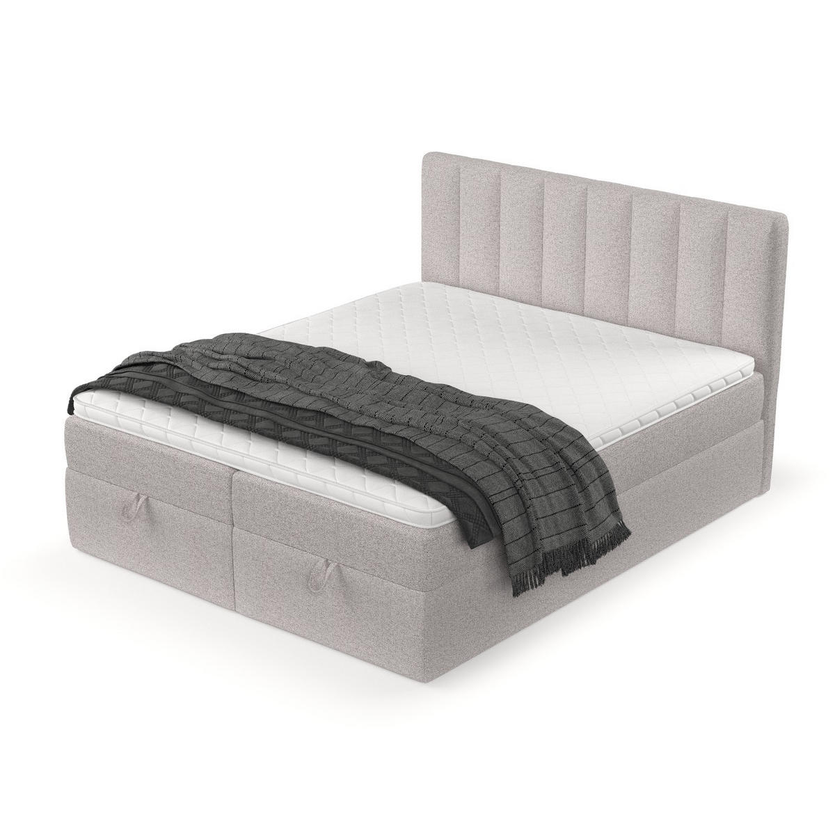 BOXBETT Lusso 200/200 cm Beige im Riva Stoff - Beige/Schwarz, Holz/Holzwerkstoff (200/200cm) - AltaBeds