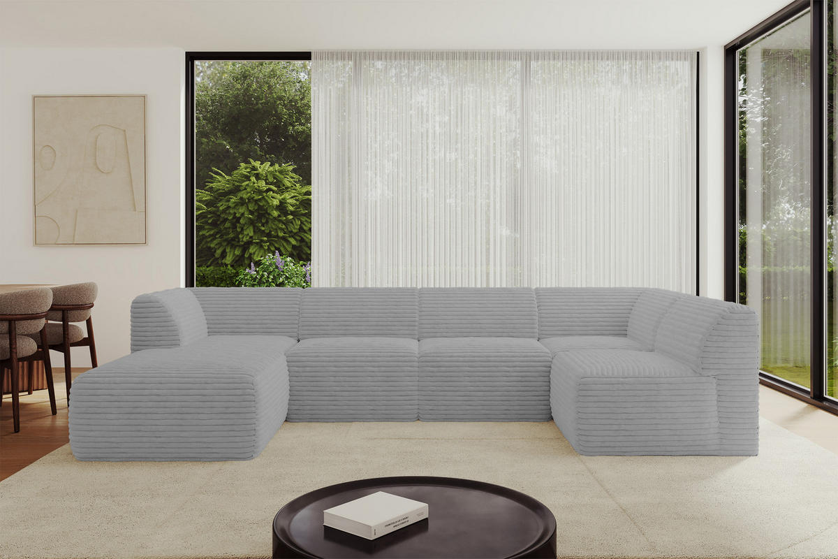 WOHNLANDSCHAFT Ottomane Links MOVO-L 345x180x78 cm Grau Cord - Graphitfarben, Holzwerkstoff/Kunststoff (345/78/180cm) - ALTDECOR
