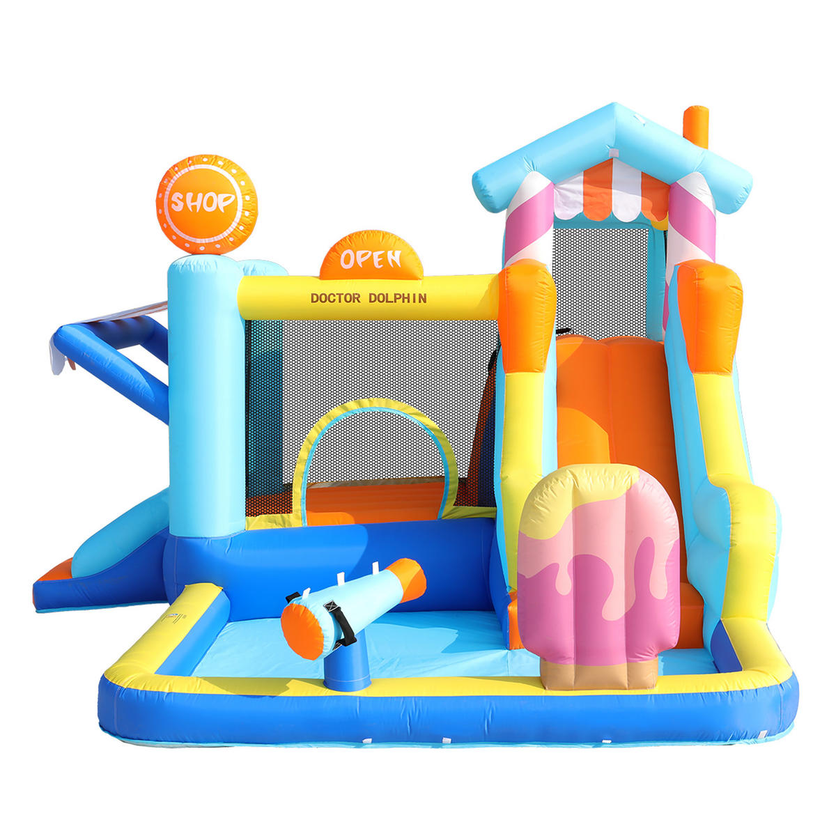 HÜPFBURG Wasserpark Trampolin 450W Gebläse - Blau, Textil (340/395/236cm) - LEBENLANG