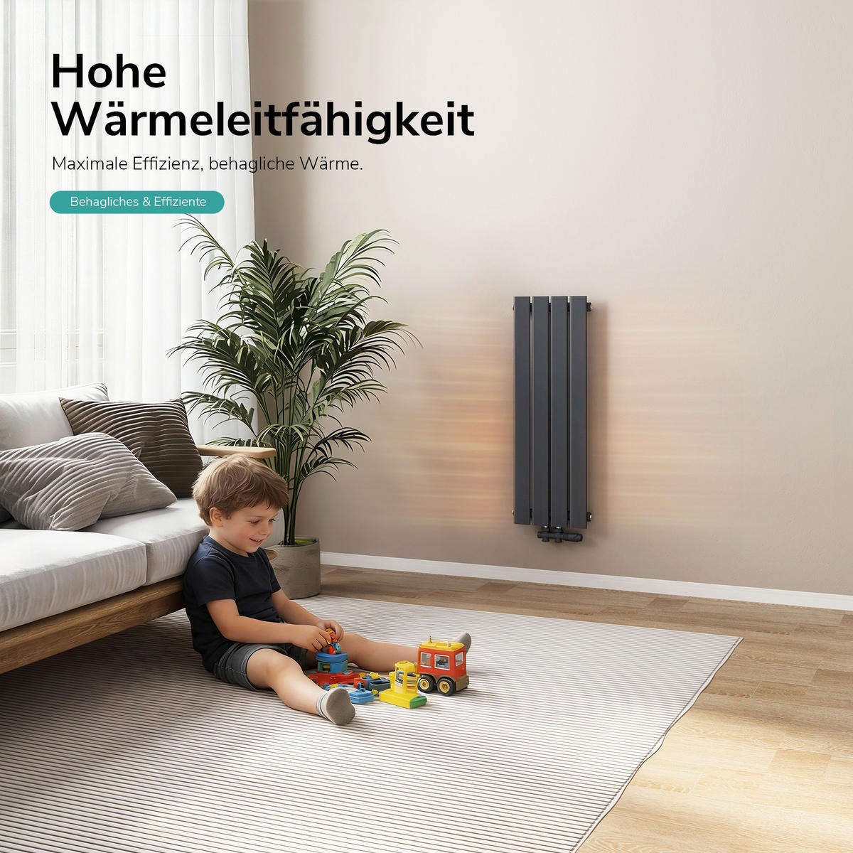 HEIZKÖRPER Vertikal Flach Einlagig Anthrazit 90/30/5,2 cm - Anthrazit, Metall (30/90/4.9cm) - EMKE
