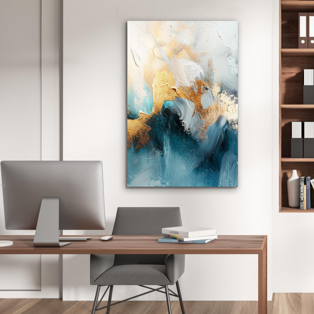 METALLBILD Abstrakt - Kunst - Gold - Blau 60x90 cm - Petrol, Metall (60/90cm) - MuchoWow