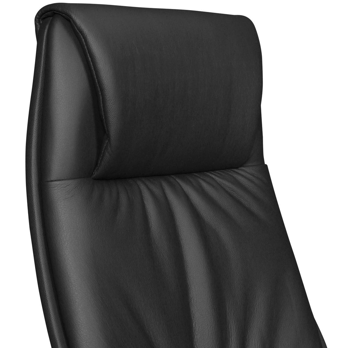 BÜROSTUHL Echtleder mit Synchronmechanik, Kopfstütze und hoher Rückenlehne, Schwarz 67x58x125 cm - Silberfarben/Schwarz, Leder/Metall (67/125/58cm) - KADIMA DESIGN