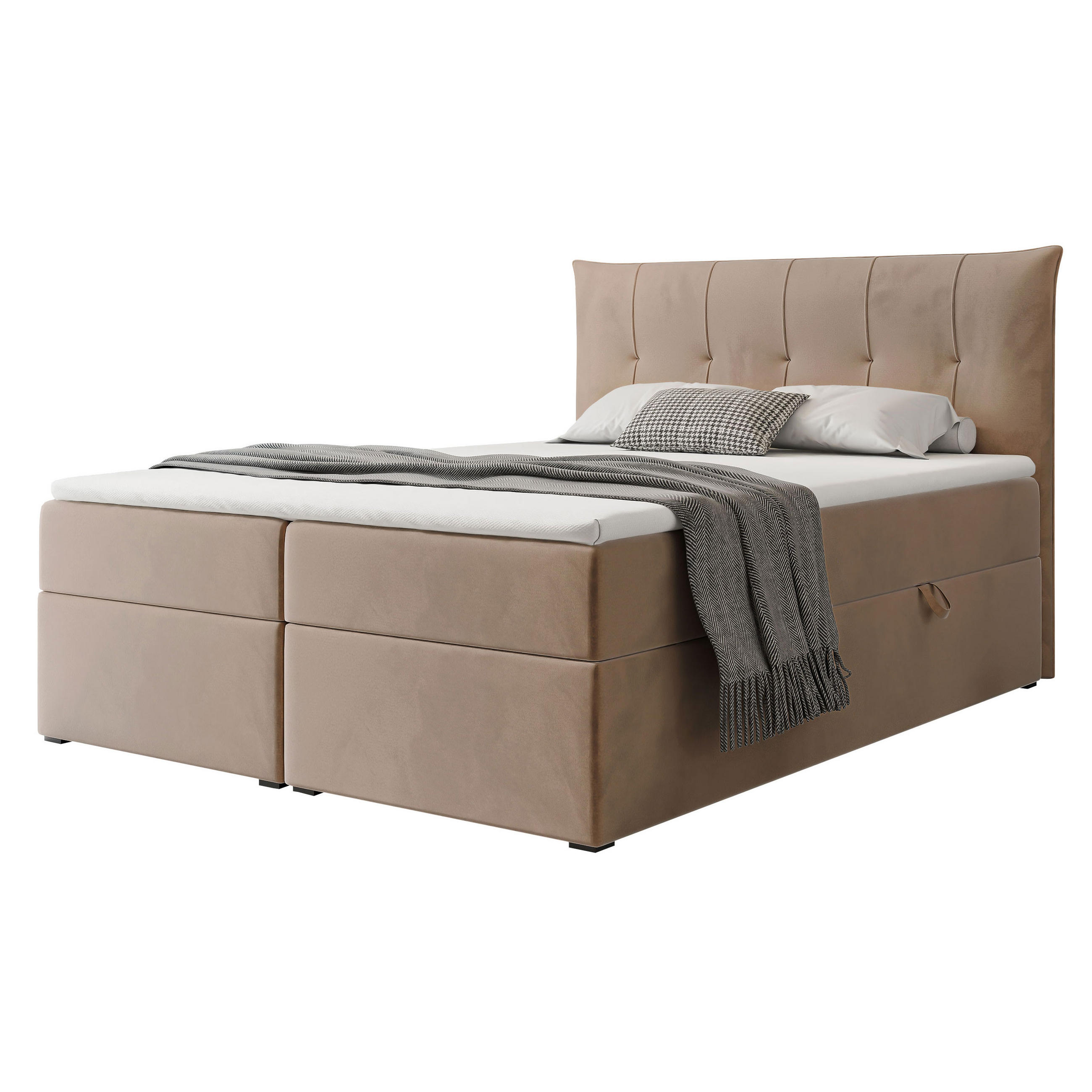 BOXBETT CHESTER 160/200 cm mit Matratze und Topper, Hellbraun - Hellbraun, Holzwerkstoff/Textil (160/200cm) - Idohome