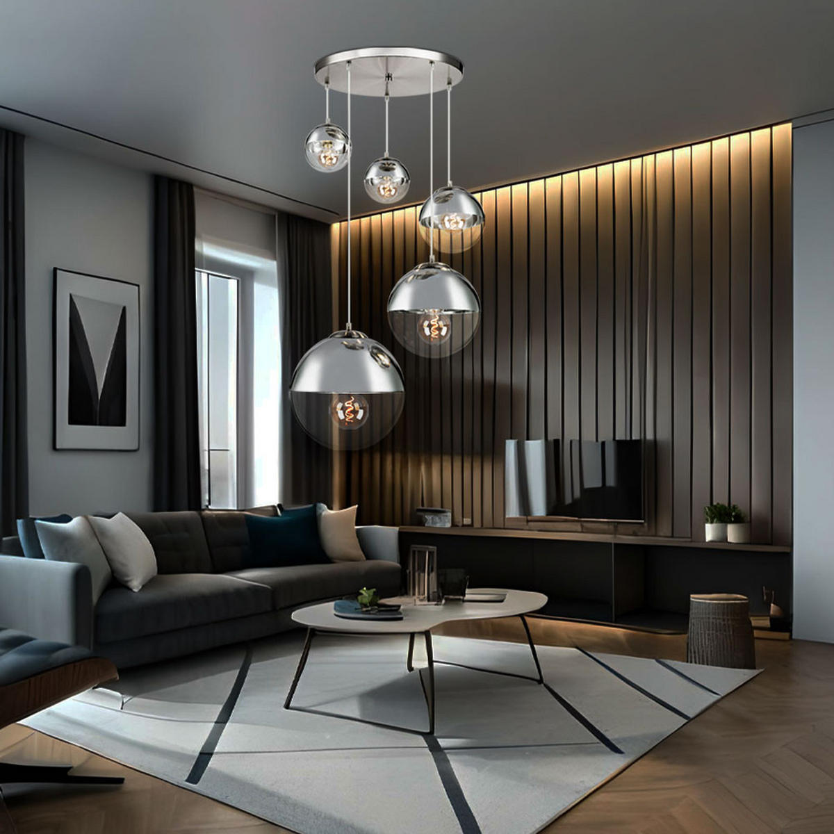 HÄNGELEUCHTE VARUS Silber matt - Silberfarben, Glas (65/65/150cm)