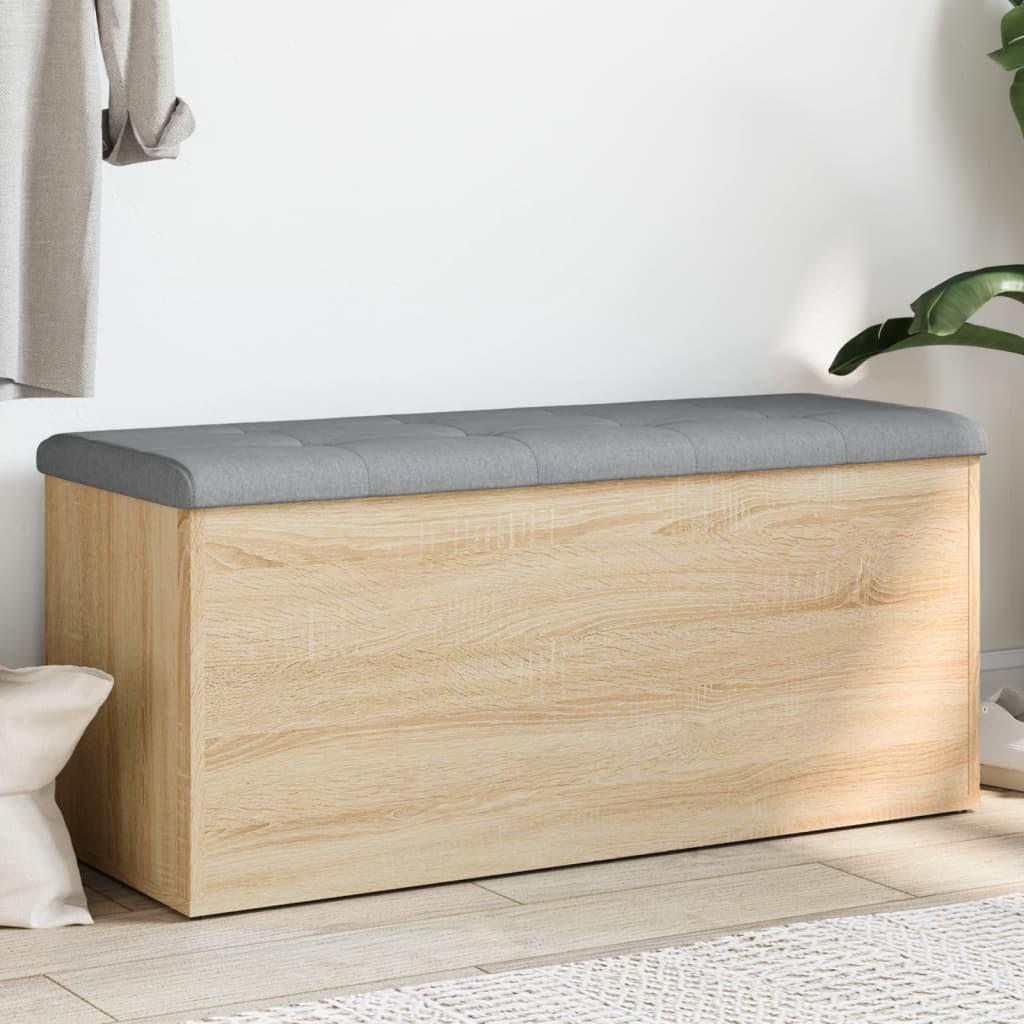 AUFBEWAHRUNGSBANK SONOMA-EICHE 102 X 42 X 45 CM HOLZWERKSTOFF - Hellgrau/Weiß, Holz/Textil (42/45/102cm) - vidaXL