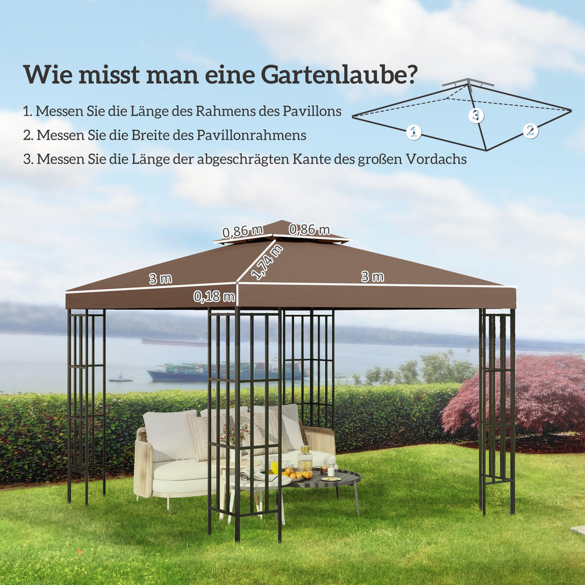 PAVILLONDACH, Polyester, Kaffee - Braun, Kunststoff (300/18/300cm) - Outsunny