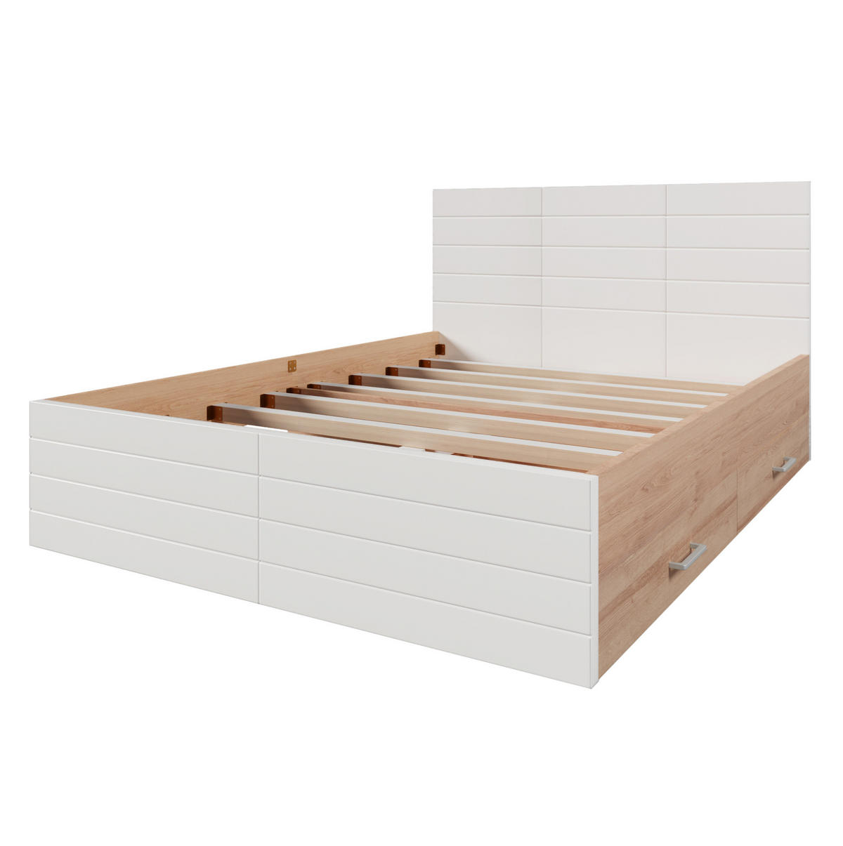 DOPPELBETT 140/200 cm mit 2 Schubladen, Lattenrost und flexiblem Stauraum, Weiß/Eiche - Weiß, Holzwerkstoff (140/200cm) - Redom