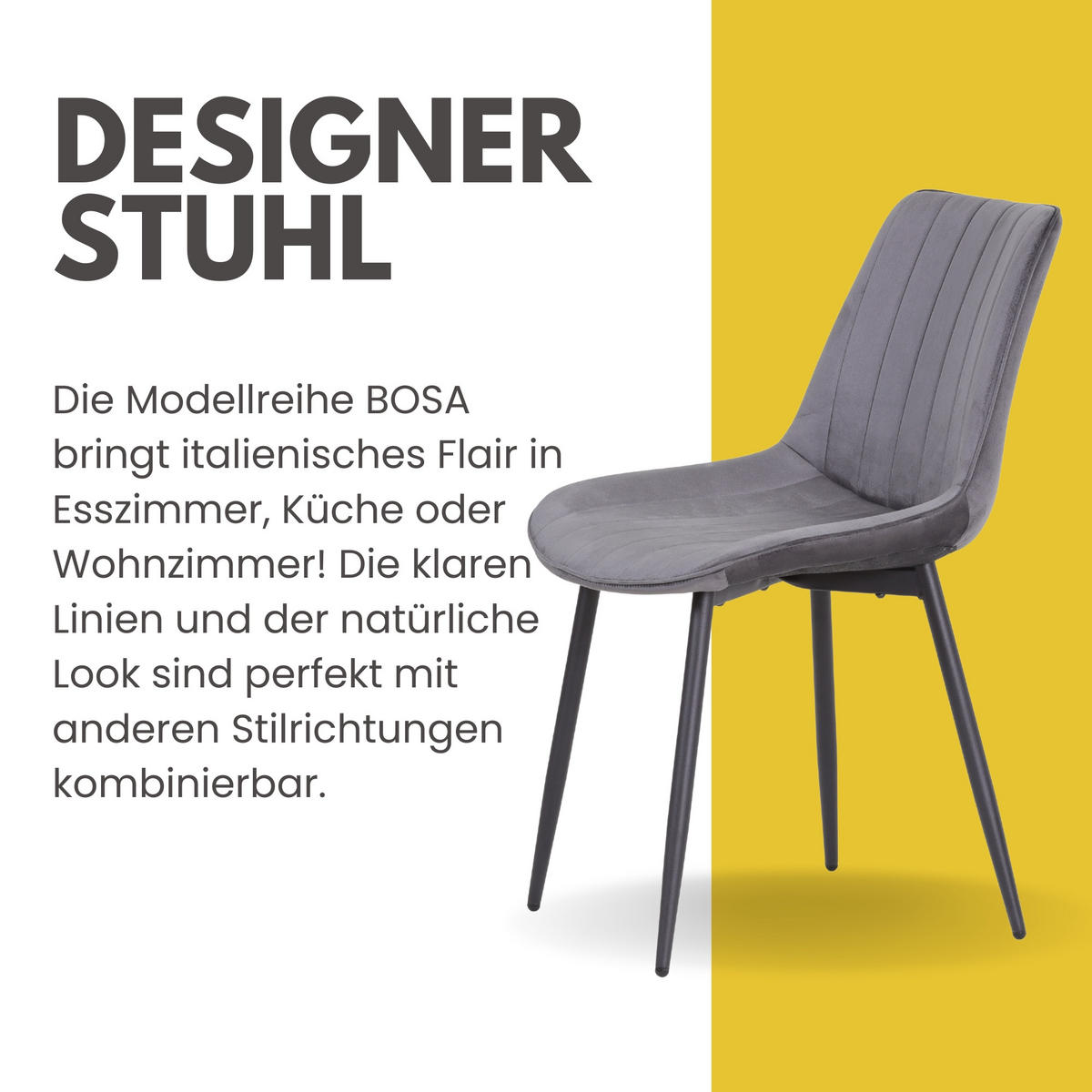 ESSZIMMERSTUHL Bosa 2er Set Grau - Grau, Textil (58/81.5/47cm) - Albatros