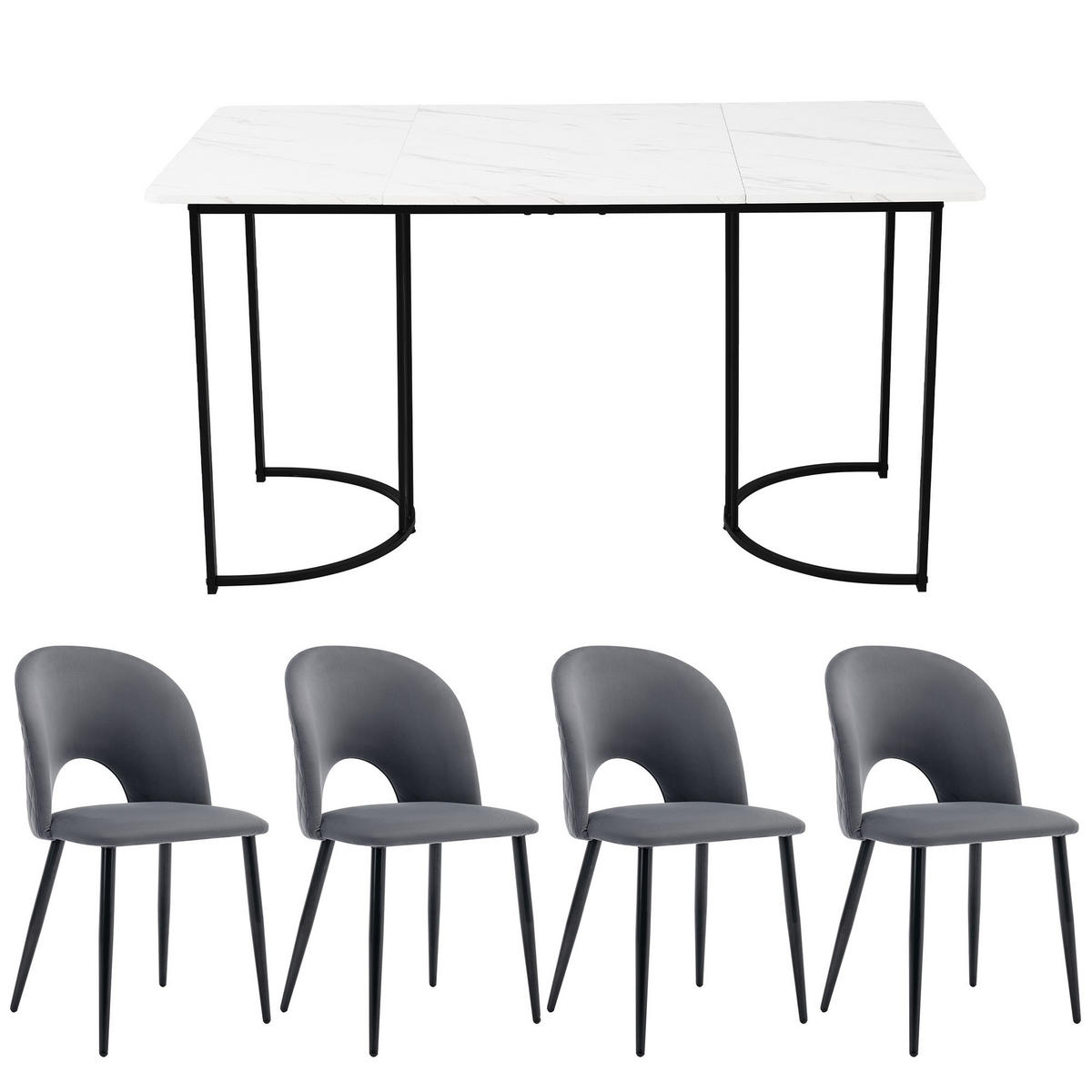ESSGRUPPE Esstisch 4 Stühle MDF Weiß Grau 140x80cm - Grau, Textil (140/75/80cm) - FLIEKS