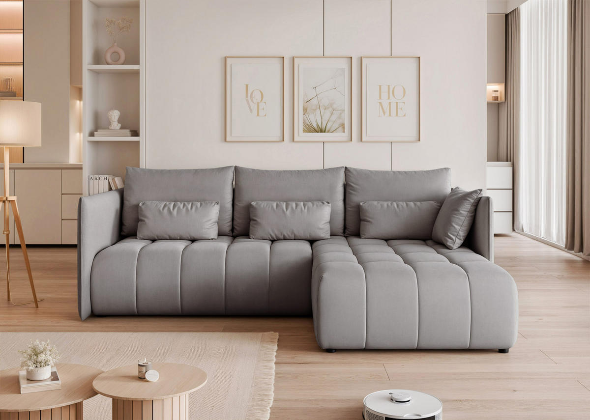 ECKSOFA CLEO mit Schlaffunktion und Bettkasten Grau - Grau, Holzwerkstoff/Kunststoff (245/180cm) - Idohome