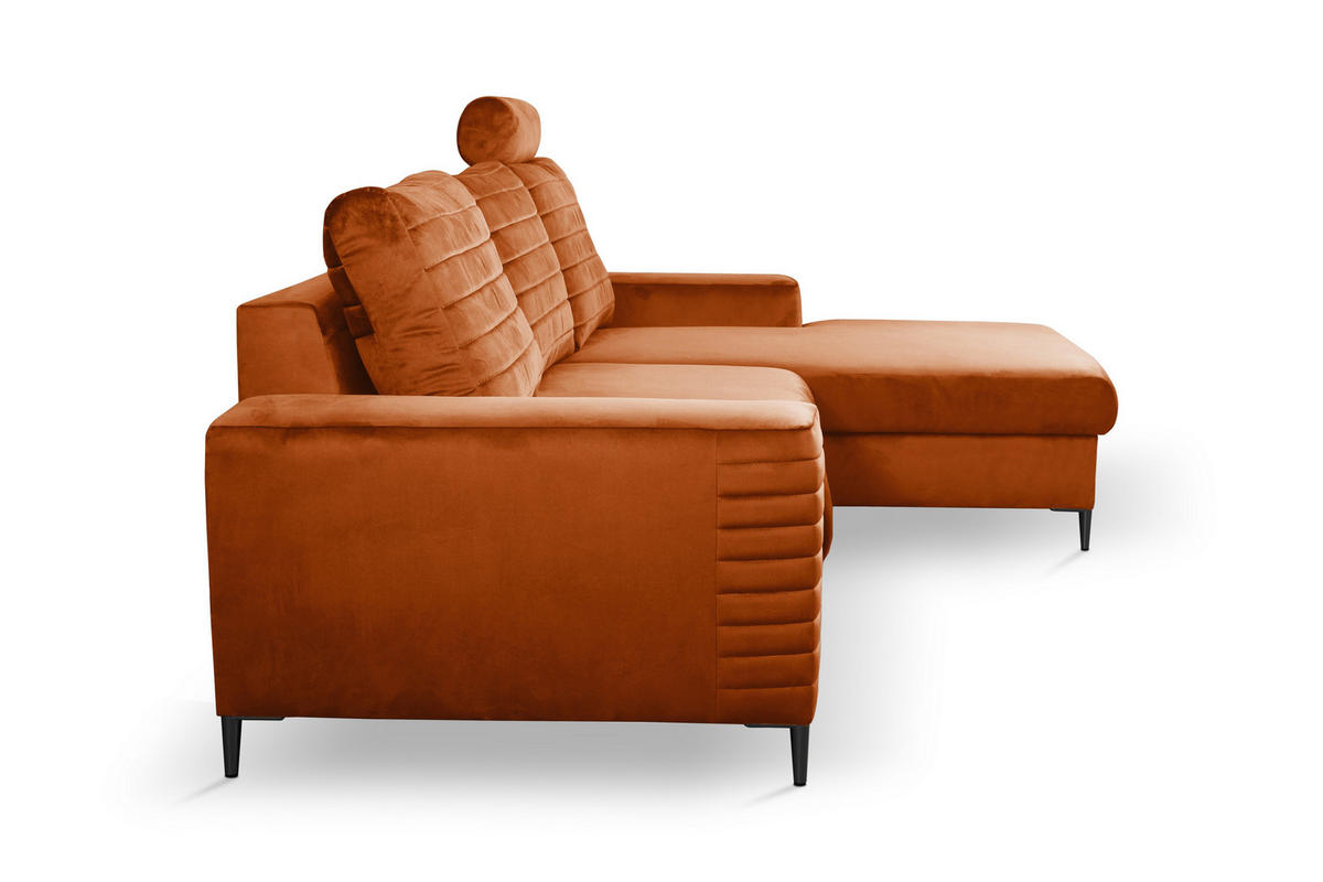 ECKSOFA GRIFO R-S Braun Velours-Stoff mit Schlaffunktion - Braun, Holz (253/165cm) - MASSENO