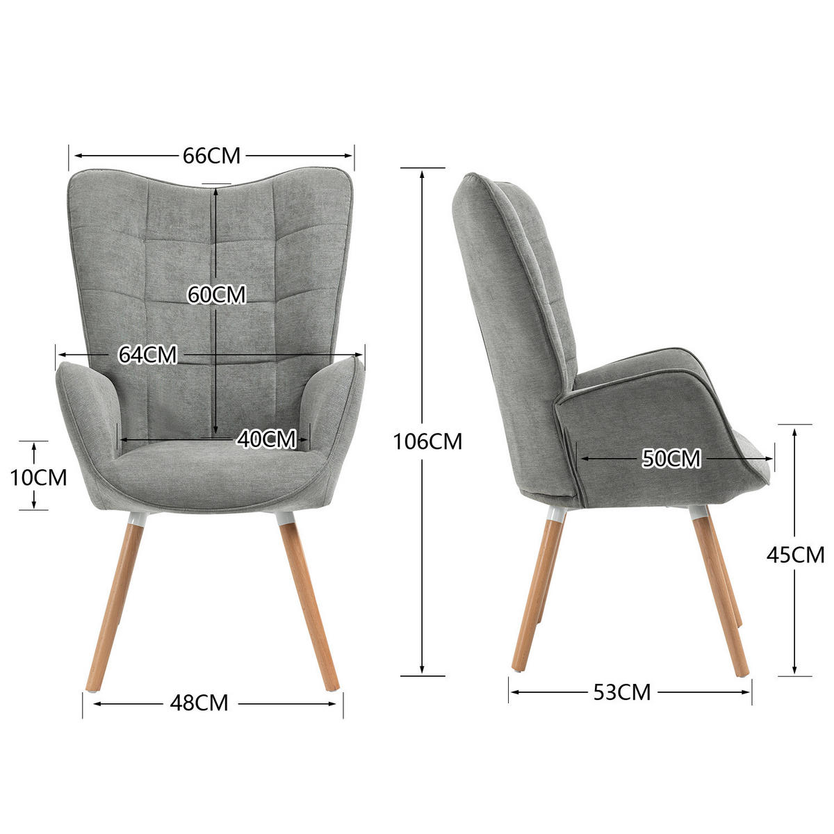 OHRENSESSEL in Webstoff, Grau - Grau, Holz/Textil (66/106/53cm) - Meubles Cosy