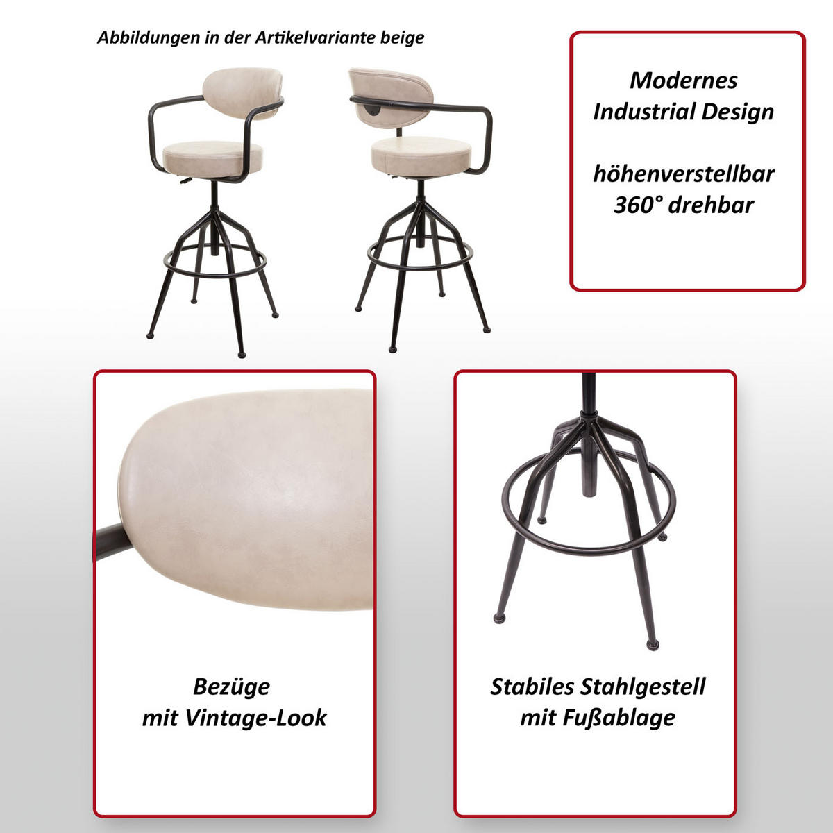 BARHOCKER H10F Grau - Grau, Textil (53/106/43cm) - MCW