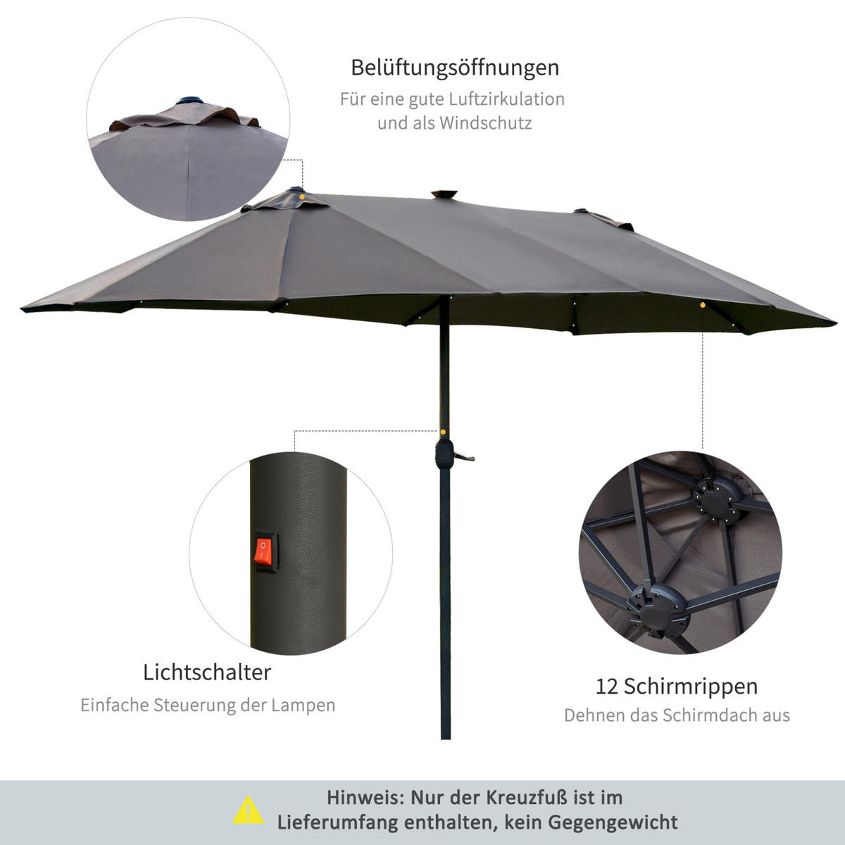 SONNENSCHIRM rund 305 cm in Orange mit Kurbel und Neigefunktion - Orange, Metall (294/294cm) - BEAOK