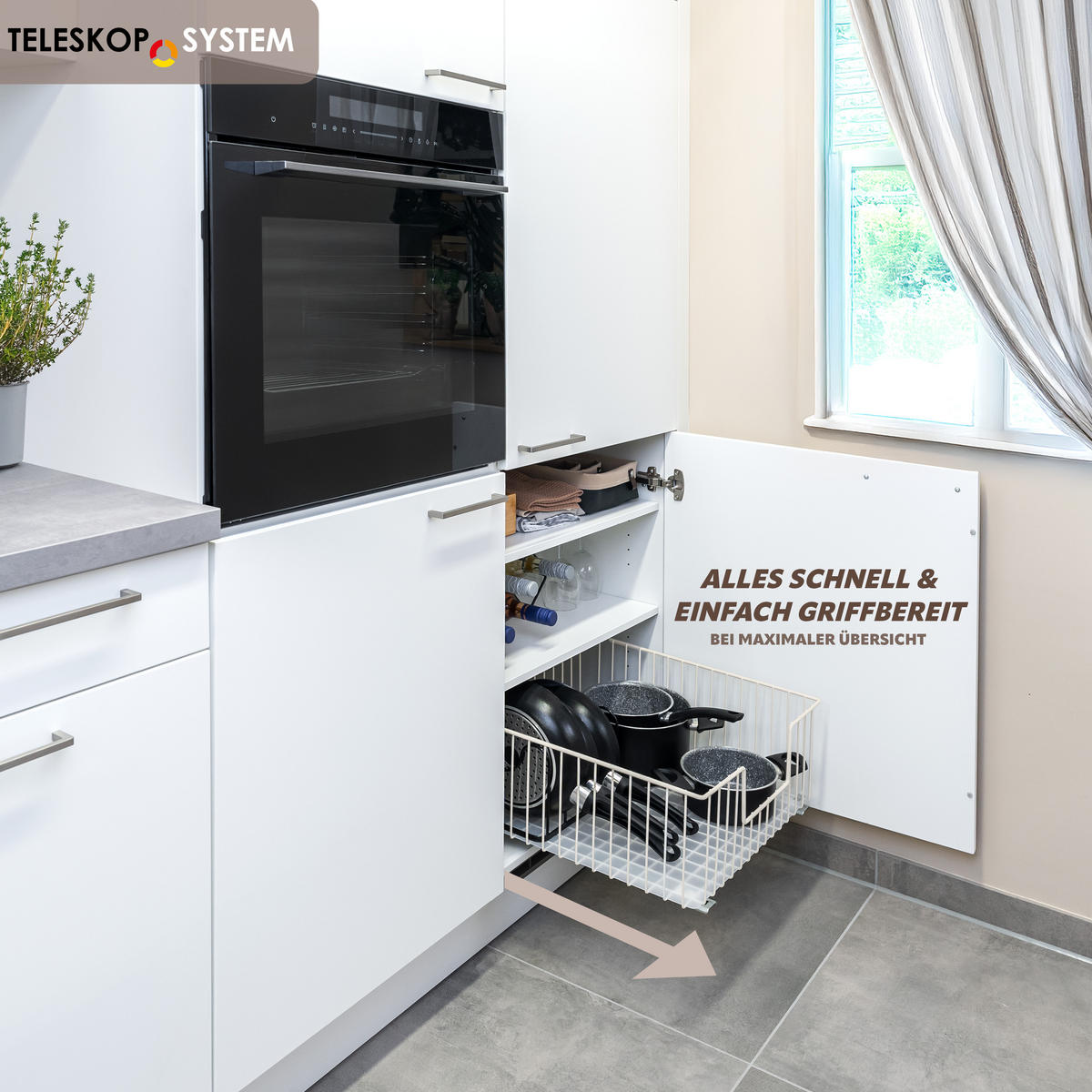 SCHRANK-KORBAUSZUG 50 cm mit Einlegeboden, cremeweiß - Creme, Metall (50/23/50.5cm) - bremermann