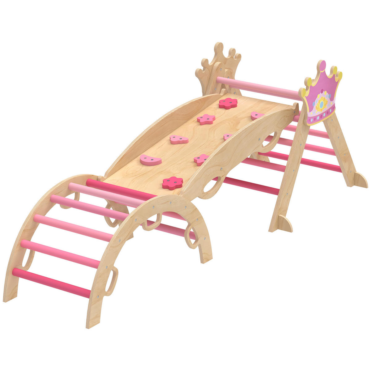 KLETTERGERÜST 8-in-1 DE-09863 mit Rutsche, Rampe und Bogen Holz - Pink, Holz (42/38/80cm) - ComfortXL