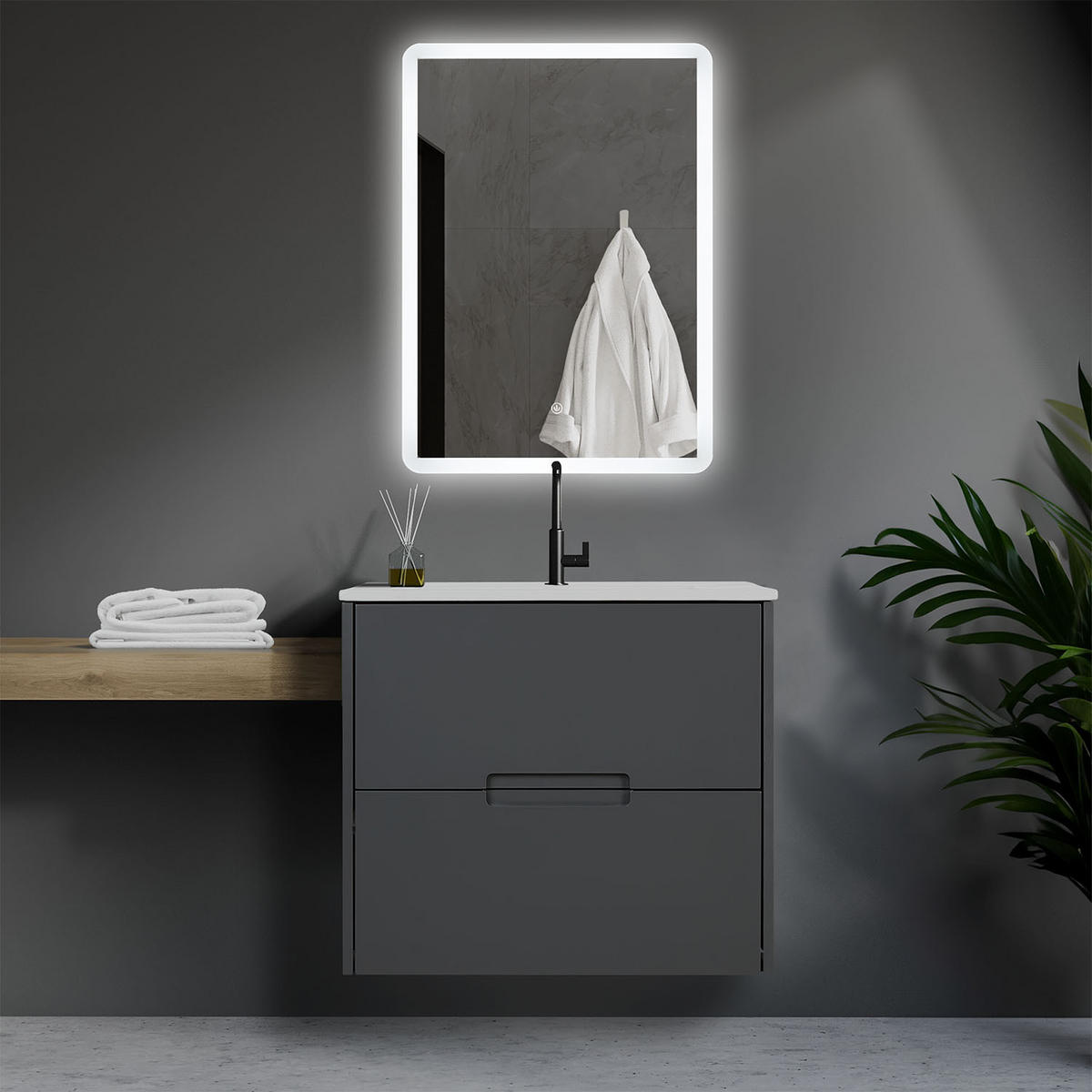 WASCHTISCHKOMBI 60 cm Grau - Grau, Holz/Keramik (61/54/47cm) - Homestyle4u