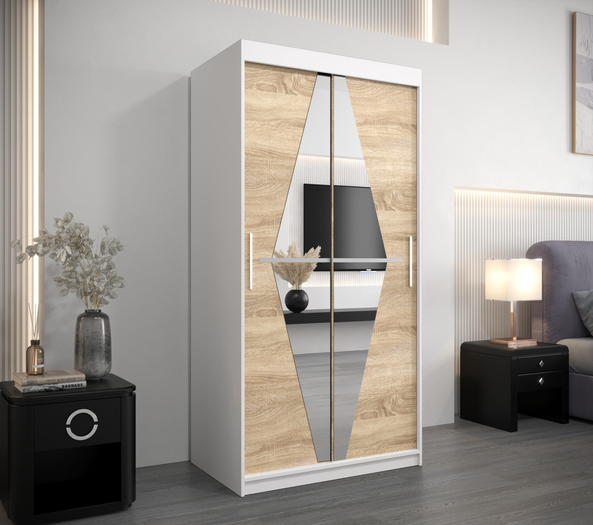 SCHWEBETÜRENSCHRANK 200/100/62 2-türig - Silberfarben/Weiß, Holz/Kunststoff (100/200/62cm) - Abiks Möbel
