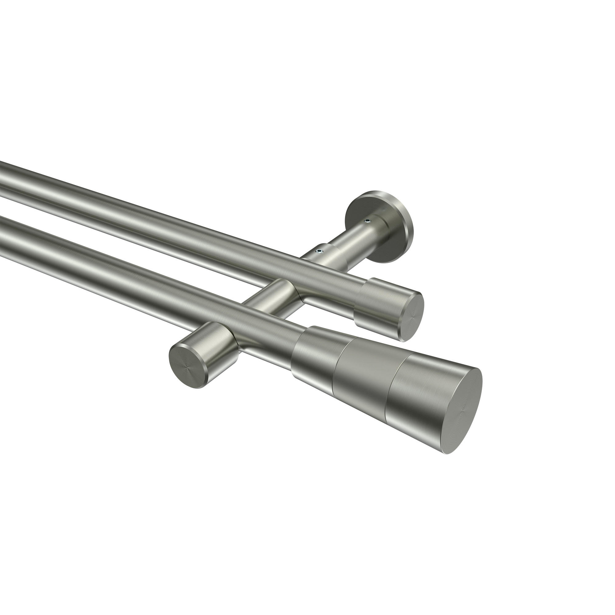 GARDINENSTANGEN-SET Prestige Tanara 320 cm (geteilt in 2 x 160 cm), 2-läufig (ohne Ringe), 20 mm Ø Edelstahl-Optik - Edelstahlfarben/Silberfarben, Metall (320cm) - INTERDECO