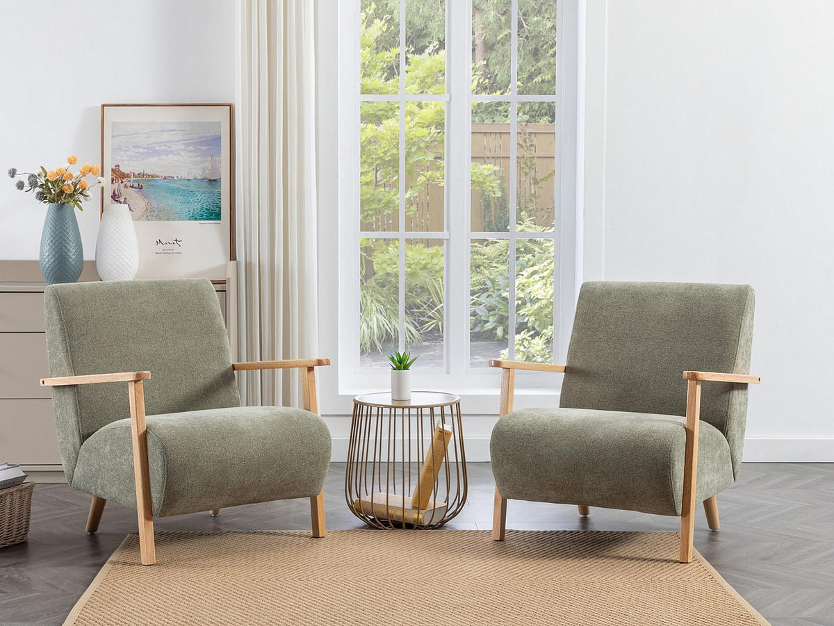 SESSEL - Stoff & Holz - Grün - JULOMO - Grün, Textil (70/81/82cm) - Vente-Unique