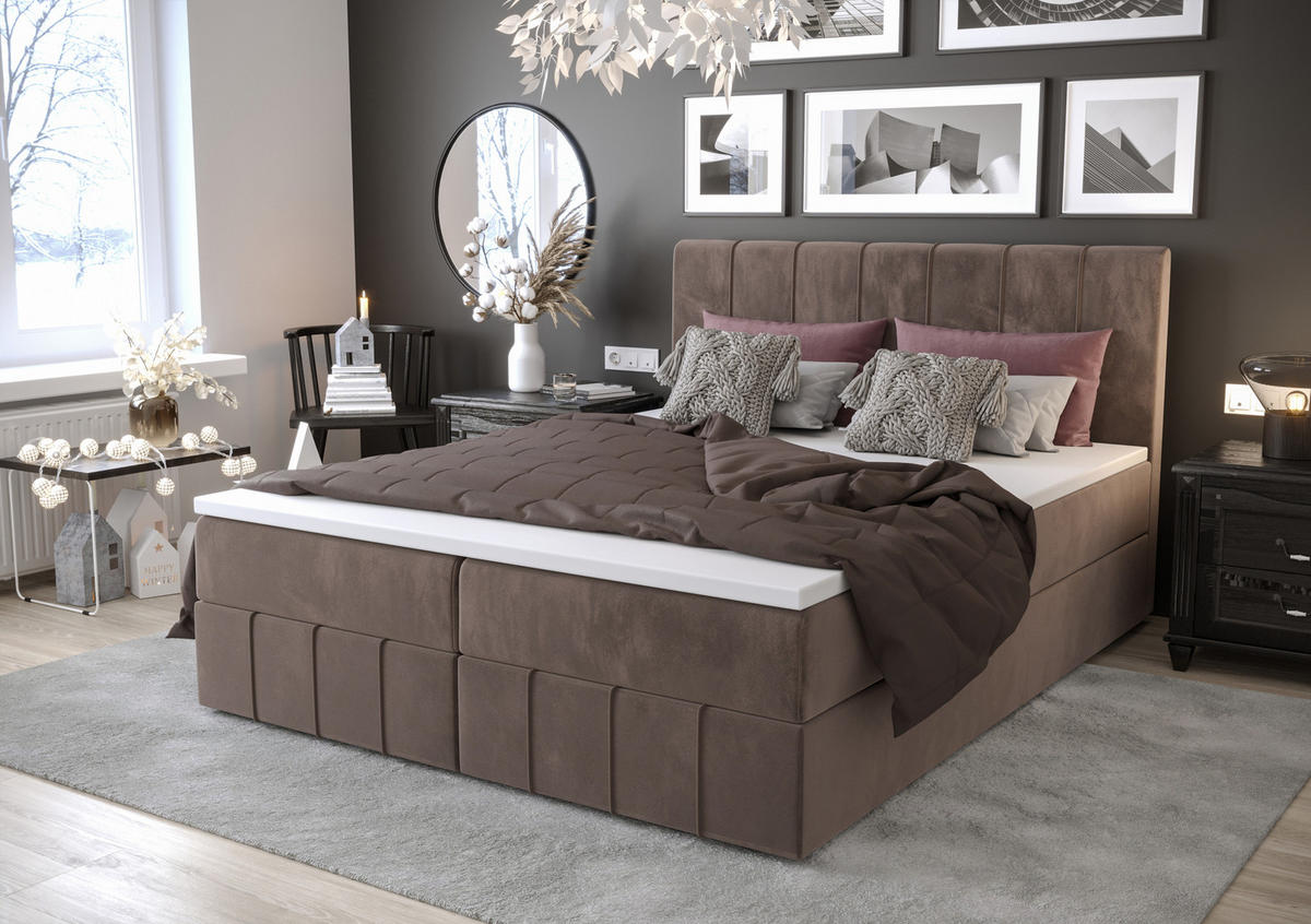 BOXBETT BAHAMA 200x200, mit Matratze H3 und Topper, Monolith 15 - Braun, Holz/Kunststoff (200/200cm) - Bedante