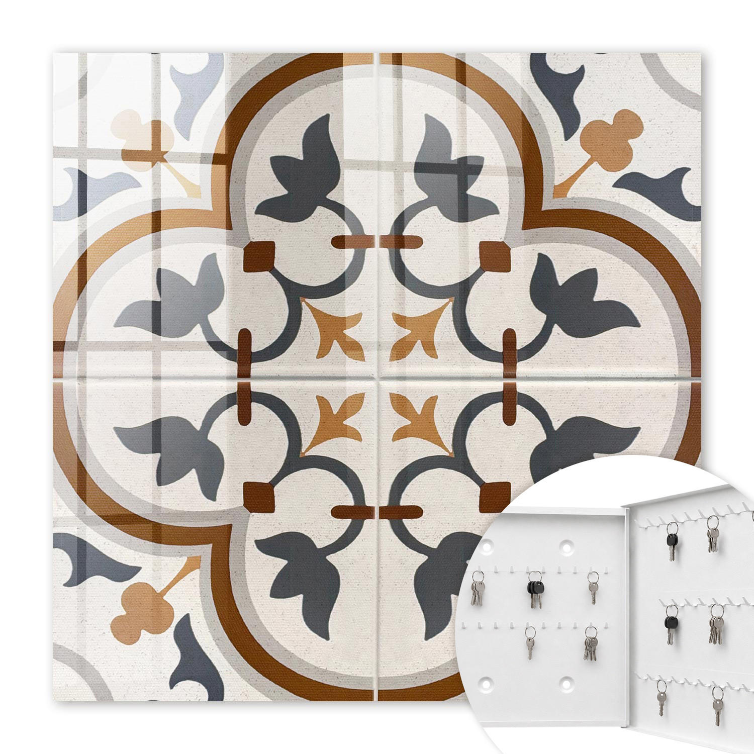 SCHLÜSSELBOX Weiß 30x30 cm – Türöffnung nach rechts - Geometrische Eleganz - Beige, Metall (30/30/5cm) - TULUP