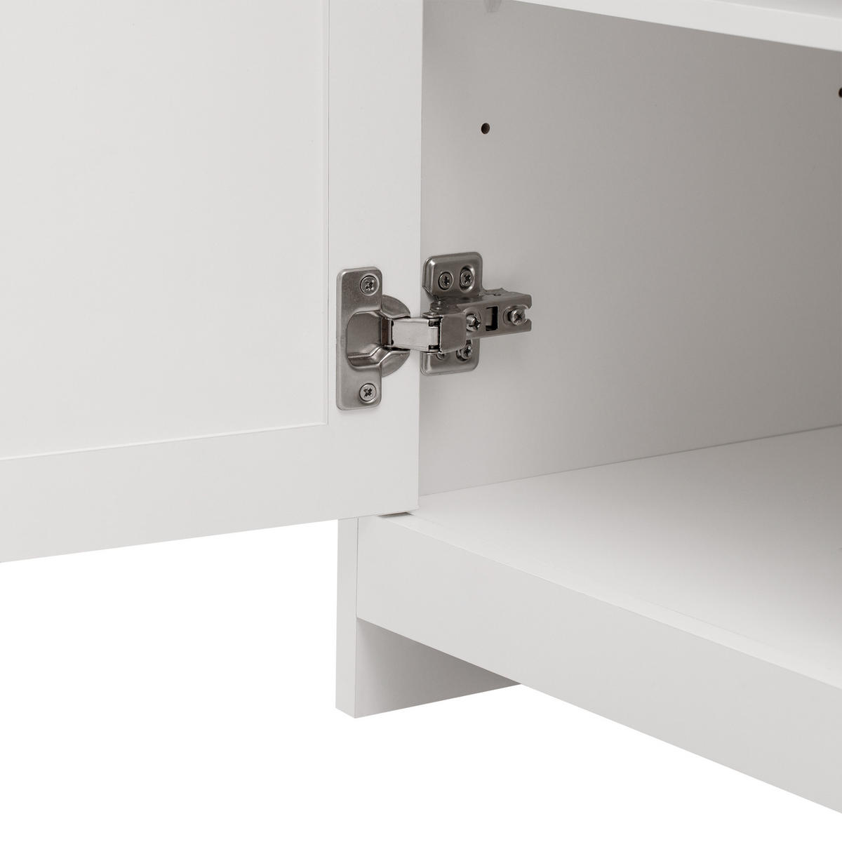 IN Weiß Kommode mit 4 Türen und 3 Schubladen für Wohnzimmer und Esszimmer, B160/T37/H75cm - Weiß, Holzwerkstoff/Metall (160/75/37cm) - STILVORA