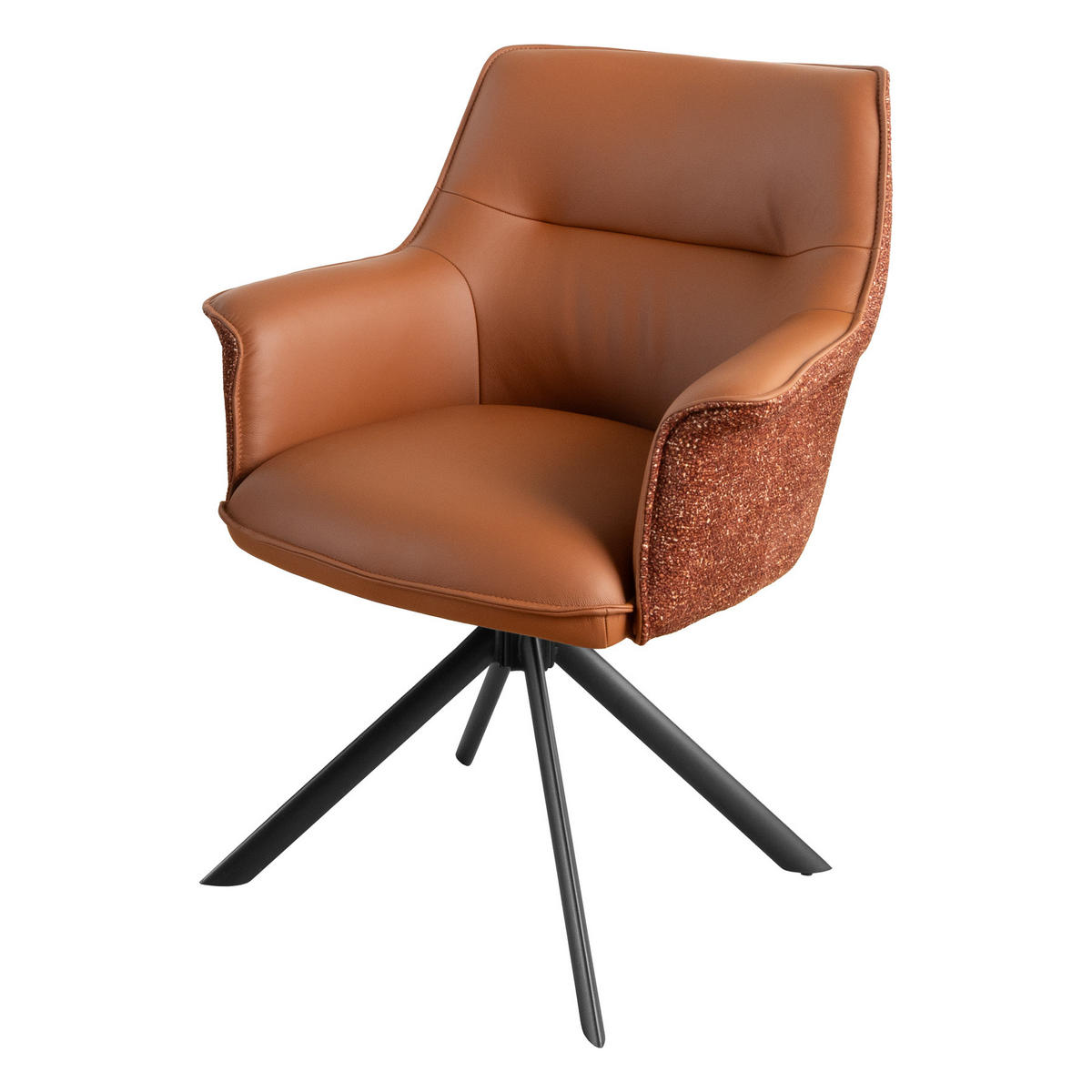 STUHL LE GRAND Echtleder Cognac 90 cm - Schwarz/Braun, Leder/Textil (68/87/68cm) - riess-ambiente