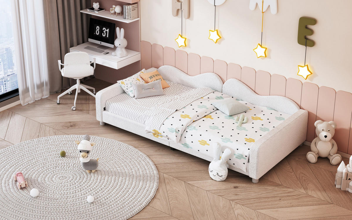 POLSTERBETT 214.5/95/42 cm Weiß aus Samt mit Rückenlehne - Weiß, Textil (90/200cm) - OKMYHOME
