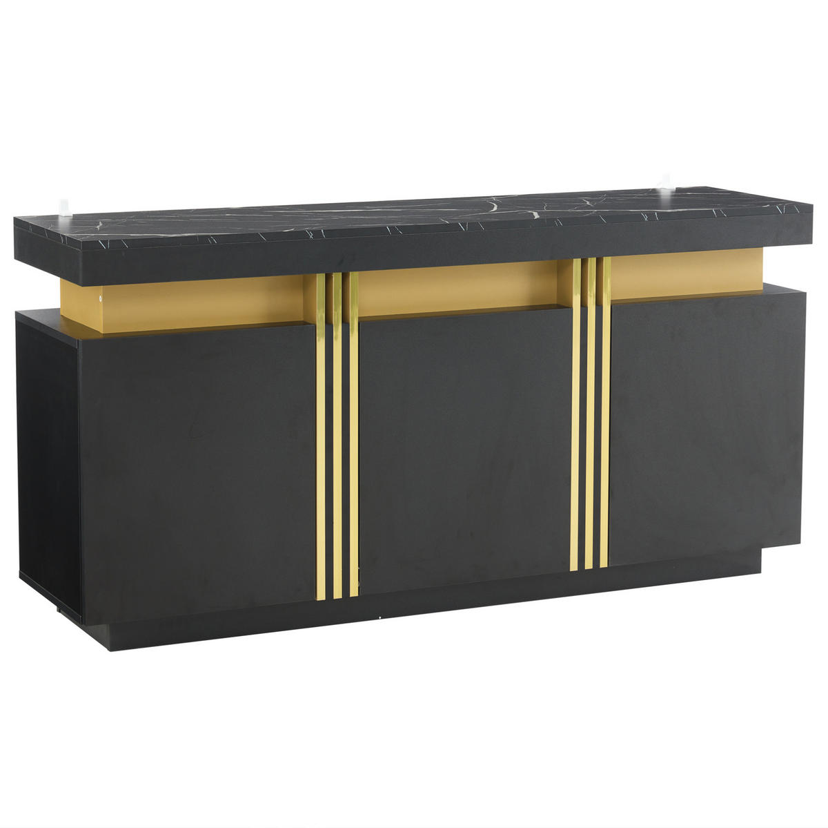 SIDEBOARD aus Spanplatte 140x38x70 cm Schwarz mit Marmordekor, 3 Türen und verstellbaren Einlegeböden - Schwarz, Holzwerkstoff (140/70/38cm) - Modfu