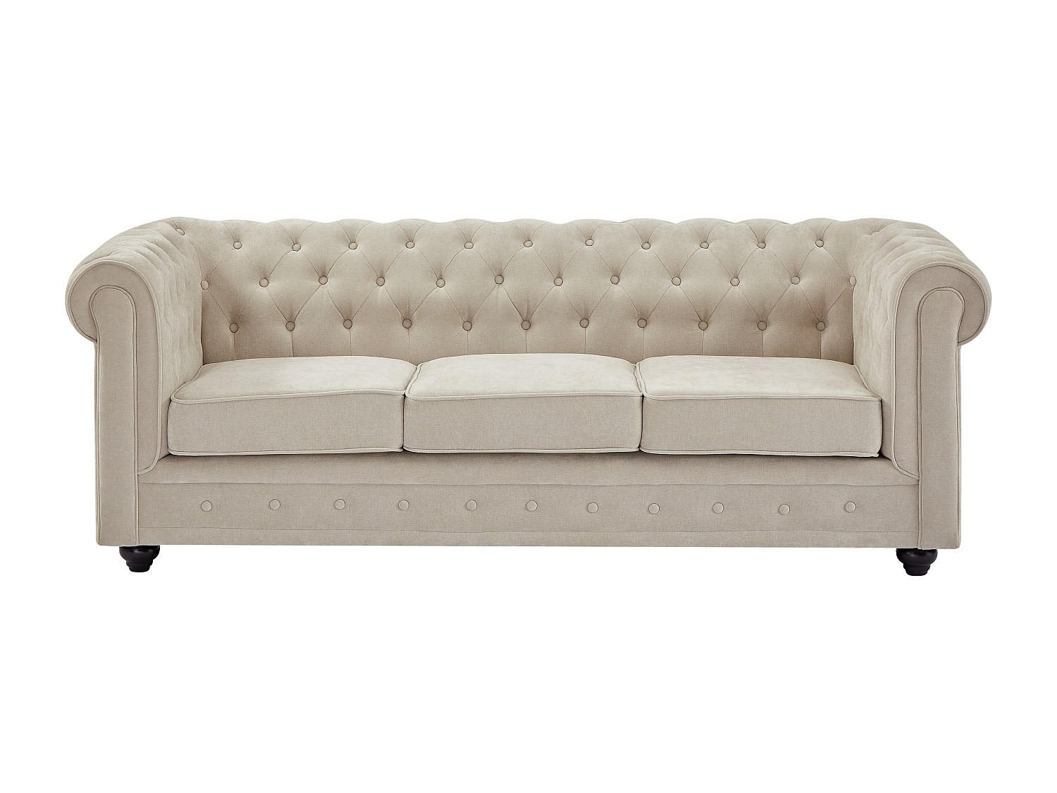 SOFA - 3 Personen - stoff - beige Chesterfield - Beige, Holz/Textil (205/72/88cm) - Vente-Unique