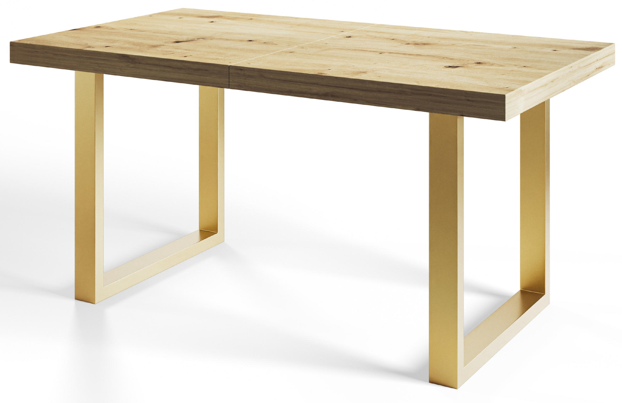 ESSZIMMERTISCH LOFT-U, ausziehbarer Tisch 180-280X90X77 cm, Farbe: ARTISAN, mit Metallbeinen in Farbe Gold - Hellbraun/Goldfarben, Holzwerkstoff (180/90/77cm) - Alpi-Möbel