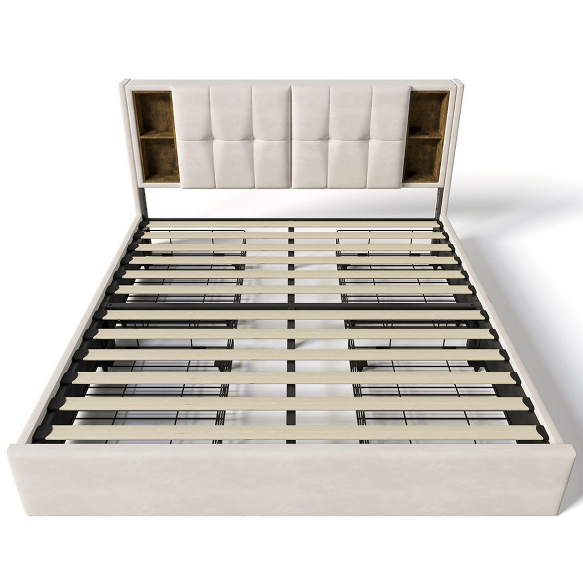 POLSTERBETT 160/200 cm in Beige Samt mit Matratze - Grau, Holz/Textil (160/200cm) - KOMHTOM