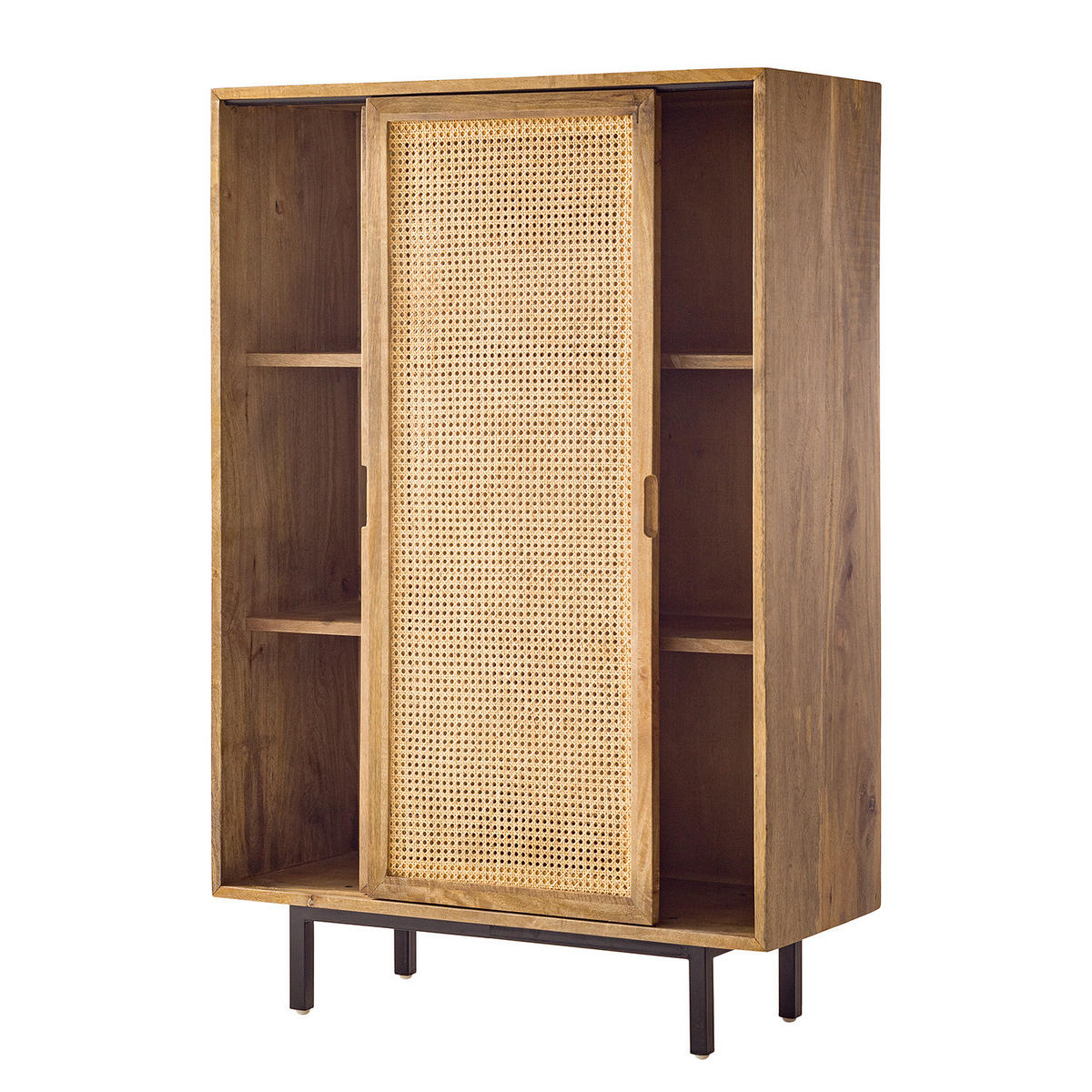 HIGHBOARD - Mango massiv / Wiener Geflecht - Beige/Schwarz, Naturmaterialen/Metall (100/150/43cm) - home24