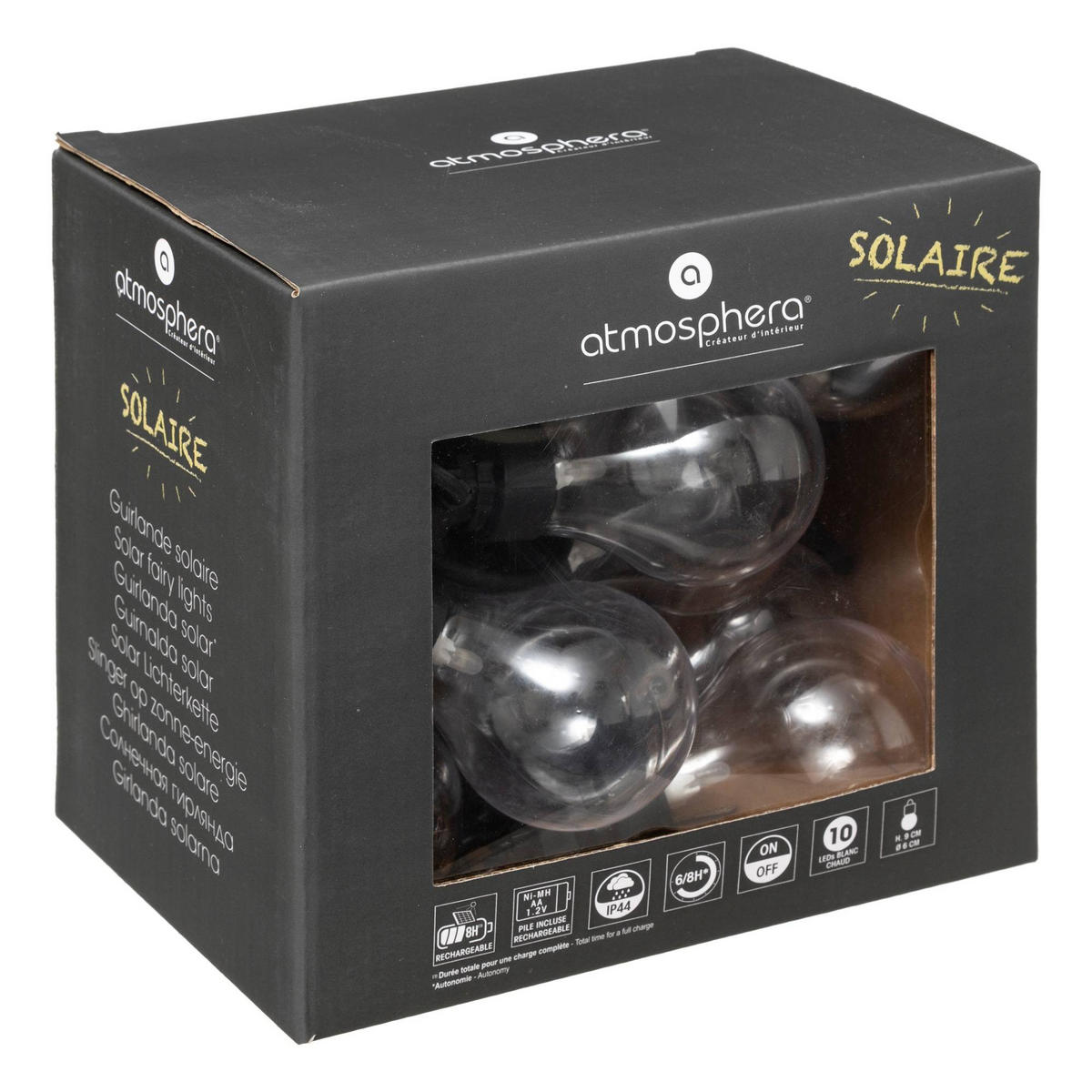 SOLAR-LICHTERKETTE 5 m 10 LED - Schwarz, Kunststoff (500/6/9cm) - Atmosphera Createur d´interieur