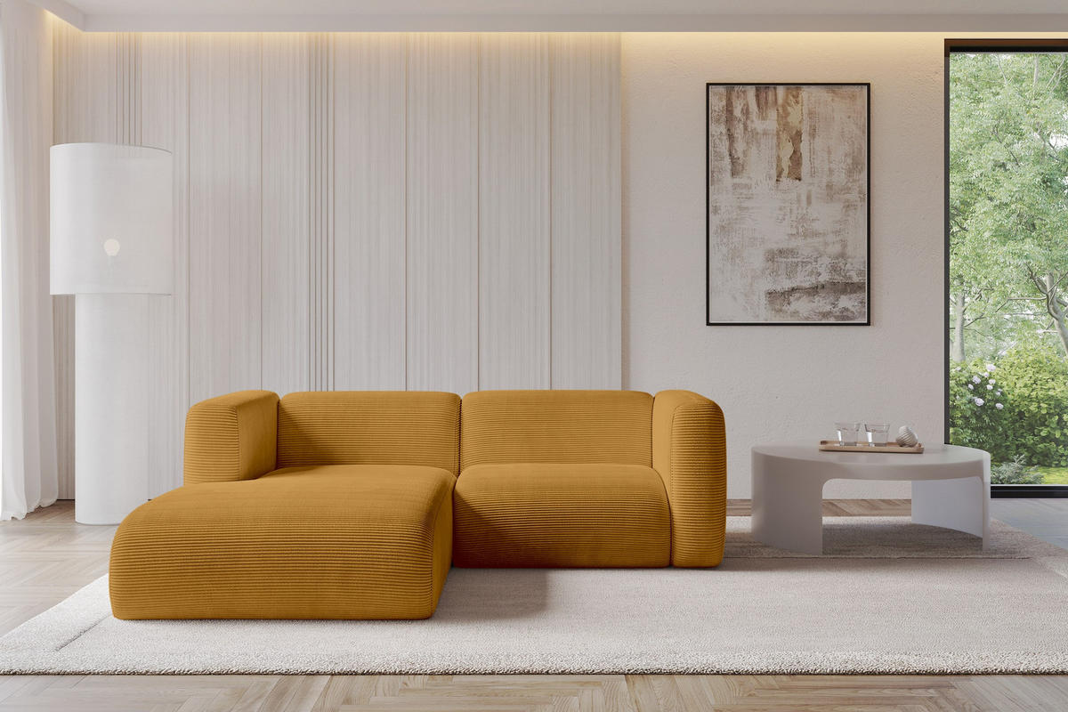 ECKSOFA Ottomane Links MIRA-L1 227x179x89 Senfgelb Cord - Currygelb/Schwarz, Holzwerkstoff/Kunststoff (227/179cm) - ALTDECOR