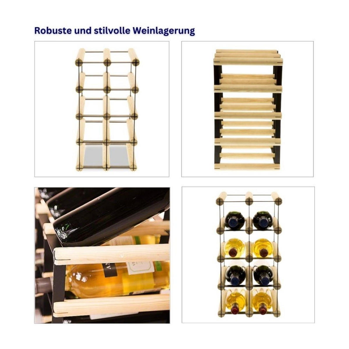 WEINREGAL Vinotega Mod Metal 42,5x22,5x24,5 cm 2x4 Flaschen Massives Kiefernholz Natur - Naturfarben, Holz (22.5/42.5/24.5cm) - PROREGAL