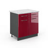 KÜCHENUNTERSCHRANK Fame-Line Bordeaux Hochglanz 80 cm, AP Marmor - Bordeaux/Anthrazit, Holzwerkstoff (80/82/60cm) - Vicco