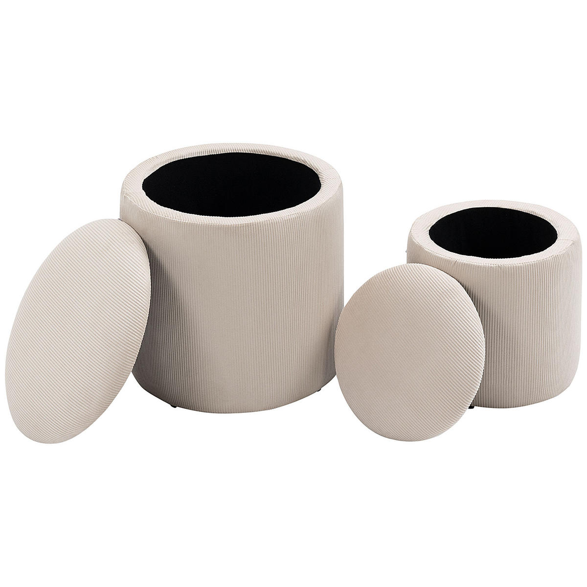 HOCKER SET DE-07153 2er-Set, Cordoptik, weiche Polsterung Cremeweiß - Creme, Holzwerkstoff (40/41/40cm) - ComfortXL