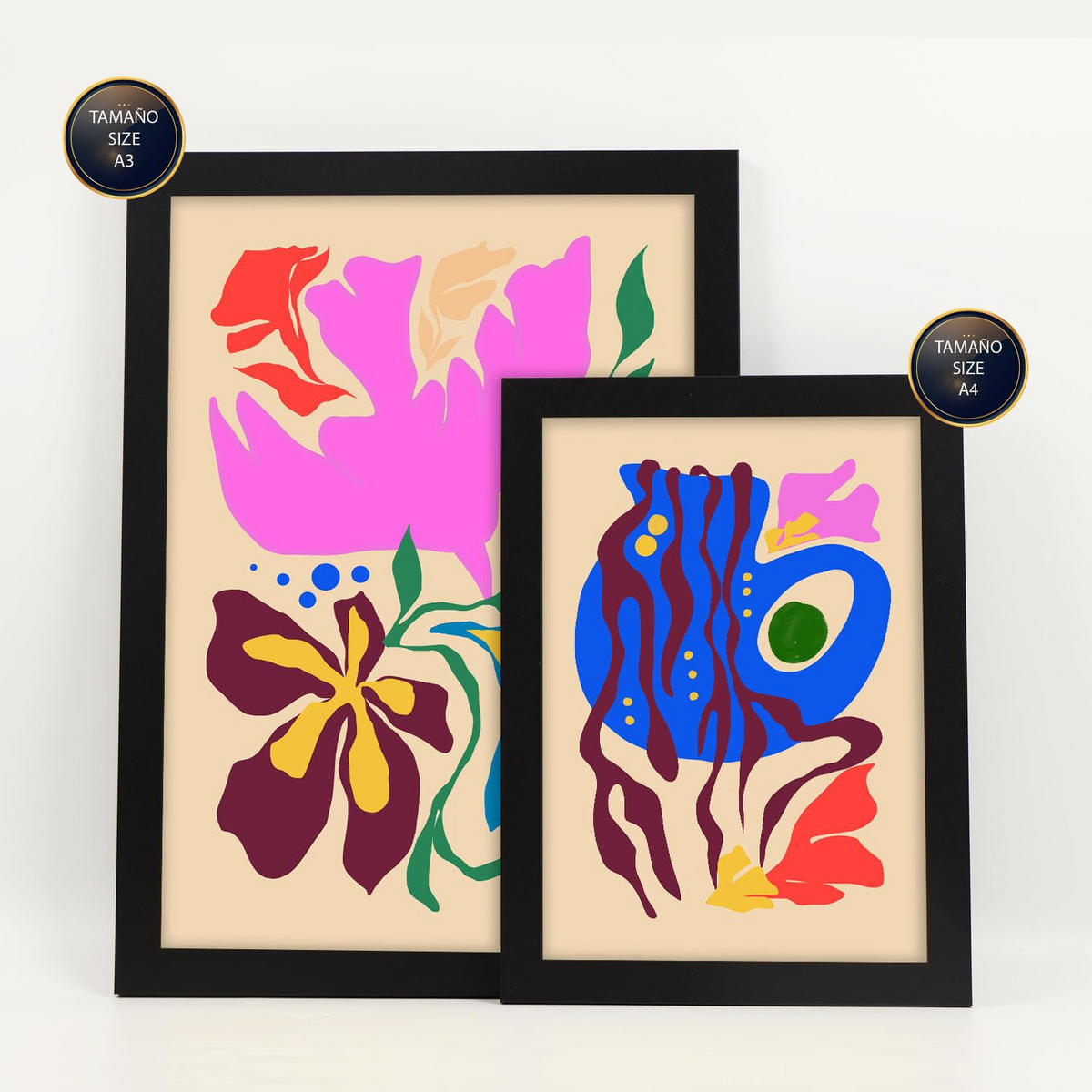 POSTER Set Mit 6 Malerisch 4 In Blume Zusammenfassung Ästhetische Dekorative Gemälde Für Ihr Wohnzimmer Schlafzimmer Zuhause A3 & A4 Schwarzer Rahmen - Schwarz, Papier (29/3cm) - Nacnic