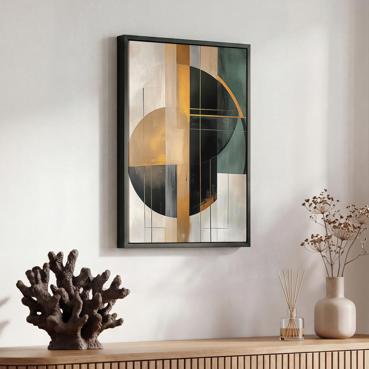 LEINWAND Bilder mit Rahmen - Abstrakt - Gold - Bronze - Grün - Formen - Modern - 30x40 - Multicolor, Textil (30/40cm) - MuchoWow