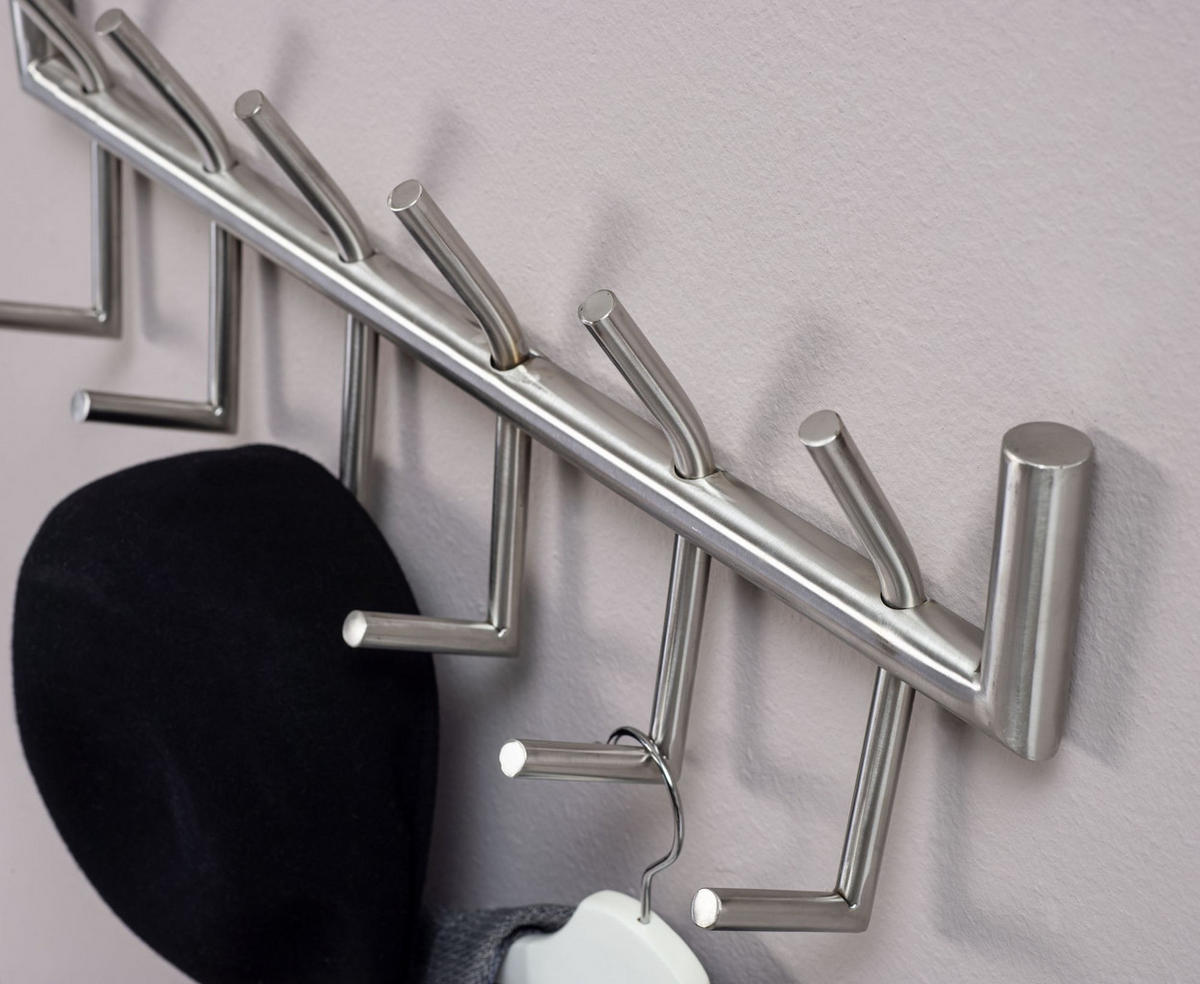 WANDGARDEROBE Metall Silber Modern 60x19x10 cm mit 12 Haken - Silberfarben, Metall (60/19/10cm) - KADIMA DESIGN